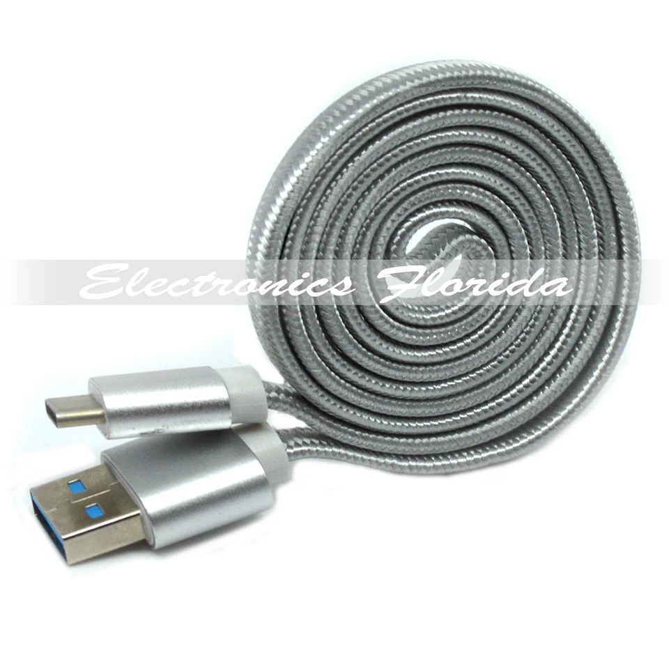 1FT Flat Nylon Braided USB-Type-C Data Sync Charger Charging Cable SILVER  - Image 1 of 1