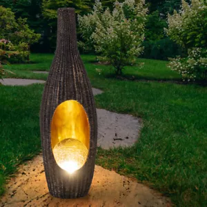 LED Außen SOLAR Steh Lampe Rattan Design Garten Deko Leuchte Crackle Glas Kugel - Bild 1 von 12