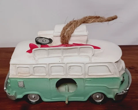 Vintage Birdhouse VW Van Hanging Surfing Hippy Groovy Turquoise & White Cover