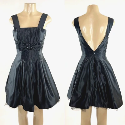 Y2K Dress Vintage Size 4 Black Satin Mini Bow A Line Cocktail Jessica McClintock - Image 1 of 4