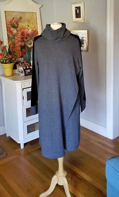 Soft Surroundings  Knit Dress Cowl Neck Herringbone Gray Black szLG - Image 1 of 4