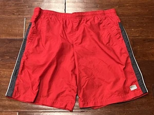 Nike Black Red White Spell Out Swoosh Logo Boys XL Swim Trunks Board Shorts - Picture 1 of 15