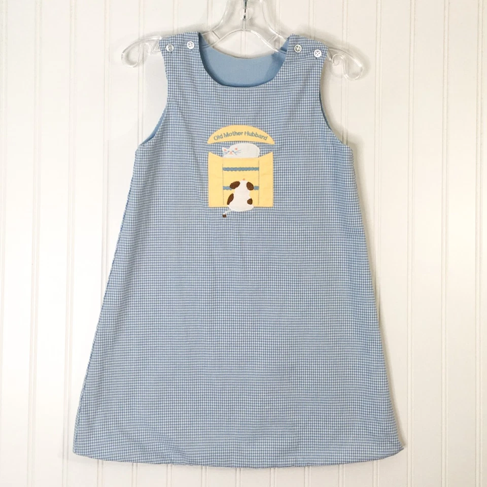 Bailey Boys Girls A-Line Dress Blue White Gingham Giraffe Old Mother Hubbard 5 - Image 1 of 4