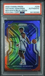 2020 Prizm Anthony Edwards #258 RWB firmato PSA autentico Rookie Auto Wolves Pop4 - Foto 1 di 2