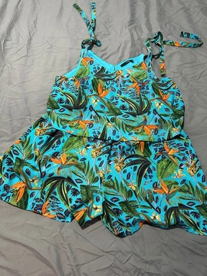 GEORGE Turquoise Tropical Jungle print Floral Strappy Playsuit size 14 - Image 1 of 4