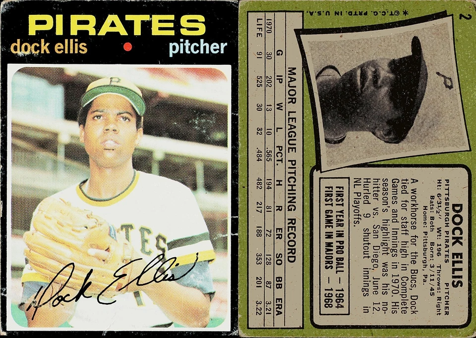 1971 Topps #2 Dock Ellis Baseball Card Pittsburgh Pirates - Image 1 of 1
