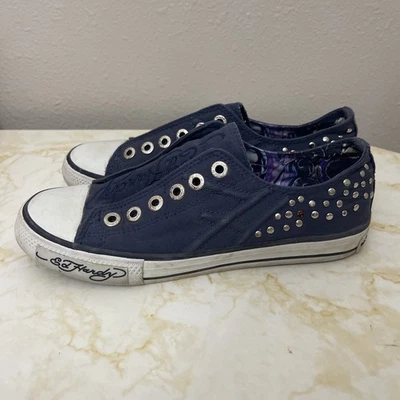 Don Ed Hardy SIZE 7 Sneakers Slip On Shoes navy Laceless Low Top  - Image 1 of 4