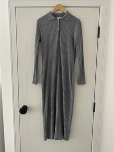 Grey H&M MAMA Collared Long Sleeve Ribbed Nursing Maternity Maxi Dress L UK 16 - Picture 1 of 12