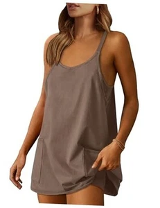 Women Summer Mini Romper Dress Workout Tennis Active Sports Small Coffee - Picture 1 of 7