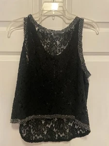 Jennifer Lopez Women's Black Studded Lacy Sleeveless Summer Top Medium - Picture 1 of 5