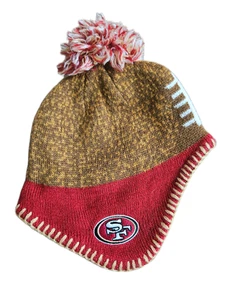 San Francisco 49ers Infant Winter Pom Ear Flap Knit Hat Red Gold NFL Football - Picture 1 of 8