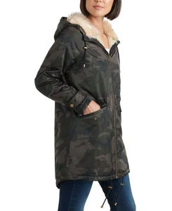 Cappotto Lucky Brand stampa mimetica pelliccia sintetica taglia M - Foto 1 di 1
