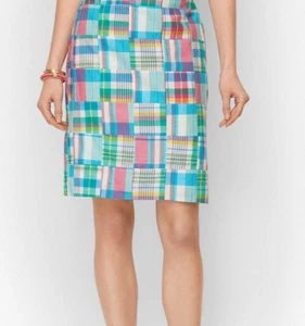 Talbots Womens Pastel Aqua Blue Pink Multi Madras Plaid Patchwork Skirt Size 12 - Picture 1 of 7