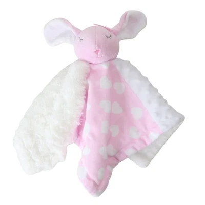 Baby Essentials Pink White Bunny Rabbit Hearts Swiss Dots Lovey Security Blanket - Image 1 of 4