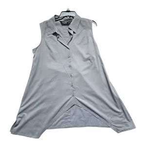 Tunique chemise femme Norma Kamali grise col haut bas boutonnée devant 100% coton - Photo 1/7