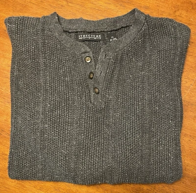 Vintage 90s Structure Henley Sweater Men's XL Charcoal Gray Pique Knit - Image 1 of 4