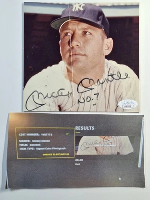 Mickey Mantle BIG AUTO Signed INSCRIBED "NO.7" 6x5.75 photo JSA CERT#7773 crease - Image 1 of 4