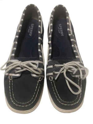 Zapatos de barco Sperry Top Sider para mujer talla 8M mocasines de cuero azul marino blanco a rayas Foto 1 de 4