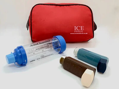 ICE Medical Red Inhaler Medication Bag - Epipen, Spacer, Plane Travel Asthma