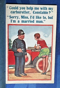 Saucy Innuendo Comic Postcard 1930s Silk Stockings Garter Policeman CARBURETTER - Imagen 1 de 2