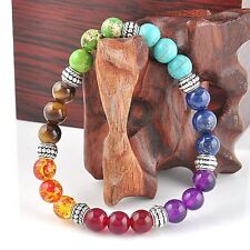 7 Chakra Natural Stone Beaded Bracelet Healing Reiki Elastic Unisex Jewelry Gift