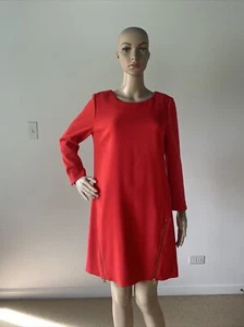 J Crew rotes Langarm Etuikleid goldfarbene Reißverschlüsse knielang gefüttert Stretch 6 - Bild 1 von 12