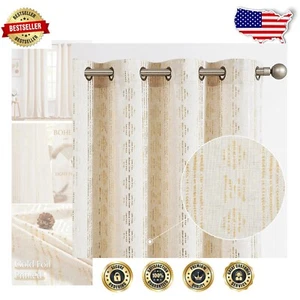 Farmhouse Bohemian Curtain Panels 96" Long – Light Filtering Window Treatment - Picture 1 of 12