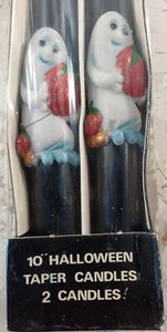Candele coniche Halloween nere con zucca fantasma 2 set 10" scatola originale sigillata vintage - Foto 1 di 9