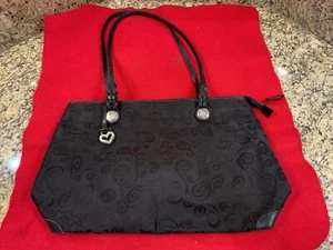 Genuine Brighton Black Jacquard Leather Trim Large Shoulder Tote Bag Mevelyn - Picture 1 of 5