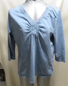 Camisa de algodón manga 3/4 azul cuello en V St. John's Bay XL para mujer - Imagen 1 de 7