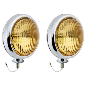 Chrome Vintage Amber Lens Fog Light, 12 Volt, 35 Watts, Sold as Pair - Picture 1 of 10