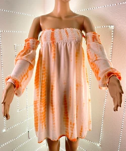 BODY GLOVE Dress Women's SZ L Large Orange & White Babydoll Surf Tie Dye Coverup - Picture 1 of 8