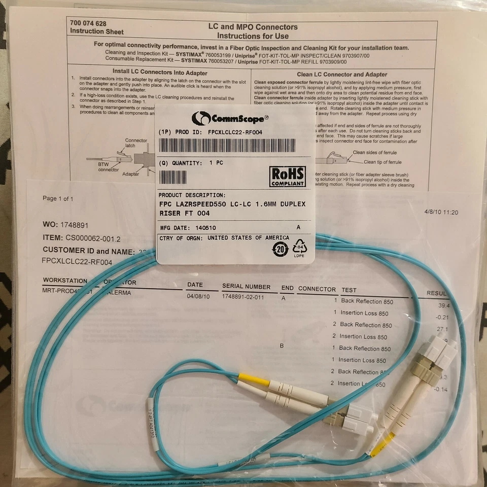FPC LazrSPEED LC to LC, Fiber Patch Cord, 1.6 mm Duplex, Riser, 4 FT - Image 1 of 1