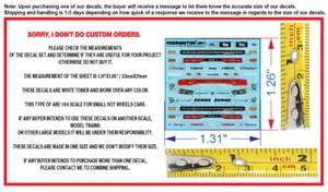 Dodge Charger R/T Hemi White Toner Water Slide Decal Set 1:64  For Hot Wheel - Picture 1 of 2