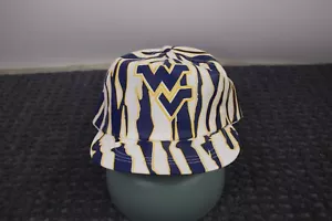 Vintage West Virginia Hat Cap Zebra Stripe Snap Back Logo Blue Yellow White - Picture 1 of 7