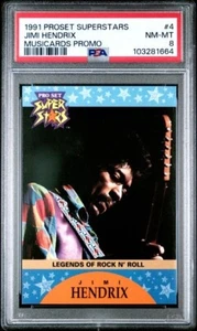 1991 Pro Set Superstars JIMI HENDRIX Musicards PROMO Card # 4 Low Pop PSA 8 - Foto 1 di 2