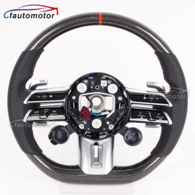 碳纤维方向盘适合 21+ 梅赛德斯-奔驰 AMG E S 级带 OLED 按钮 — 第 1/4 张图片