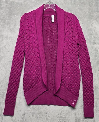 Ivivva Cardigan Sweater Girls 12 Pink Fuscha Open Front Lululemon Heavy Knit - Image 1 of 4