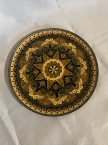 Vintage Moroccan Brass Inlay Enamel Wall Plate 7.5” 1960s Boho Hanging Decor - Picture 1 of 6