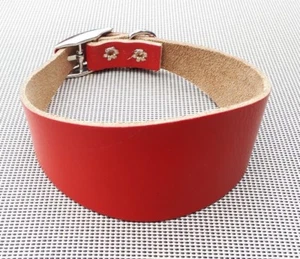 TRADITIONAL SOFT RED LEATHER WHIPPET DOG COLLAR  ADJUST 12"-13.5"# - Picture 1 of 3