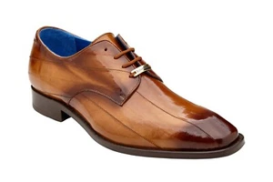 NUEVOS Oxford Belvedere Para Hombre Exóticos Moda Zapatos de Vestir Anguila Genuina con Cordones Camello - Imagen 1 de 3