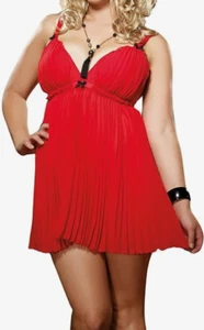 Dreamgirl Rojo Plisado Gasa Babydoll Tanga Conjunto 1X - 2X Reino Unido 18 - 20 Chemise Slip - Imagen 1 de 1