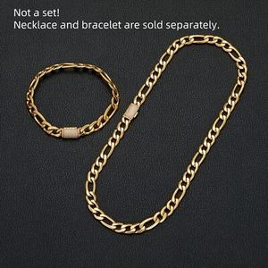 Collar o brazalete Figaro chapado en oro de acero inoxidable de 8 mm con cierre helado - Imagen 1 de 7