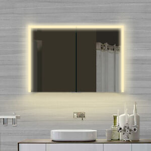 Design Aluminium LED Badezimmer Wand Hänge spiegel schrank Kippschalter 100 x 70