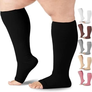 Toeless Compression Socks for Women and Men 20-30 mmHg Open Toe 4X-Large Black - Picture 1 of 6