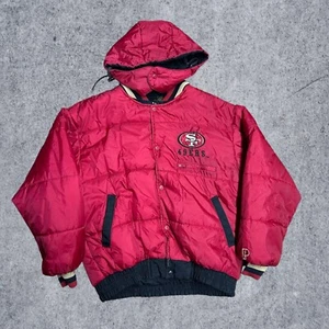 Vintage San Francisco 49Ers Pro Player Reversible Puffer Jacket Red Black Medium - Picture 1 of 6