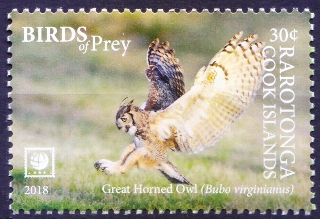 Islas Cook, Rarotonga 2018 MNH, Gran Búho Cornudo (p), aves rapaces Foto 1 de 1