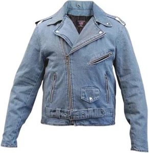Chaqueta de motocicleta para hombre azul denim plateada herrajes - Imagen 1 de 2