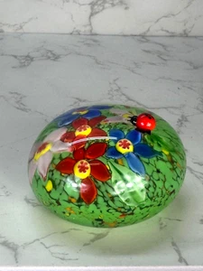 Murano Style Art Glass Paperweight Floral Millefiori Applied Lady Bug - Picture 1 of 8