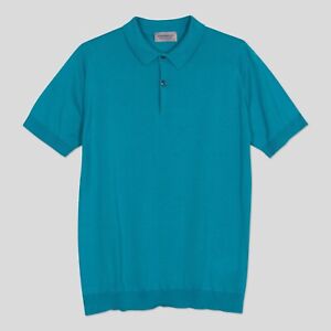 John Smedley Jamie Skipper Blue Polo Shirt Large Sea Island Cotton £180 UK Made